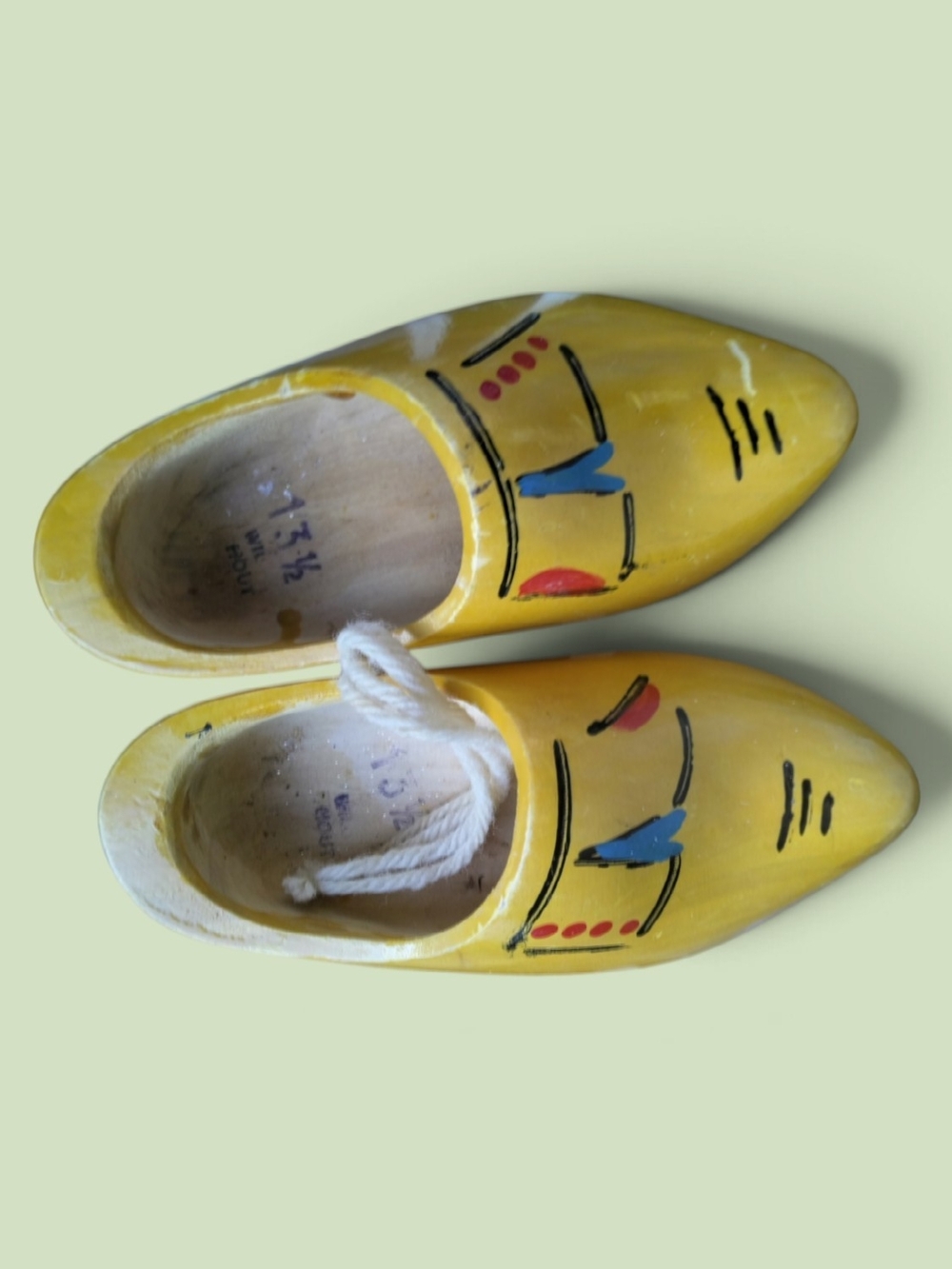 Vintage Yellow Kids Decorative Wooden Clogs Yellow Slip-On Shoes Size 13 1/2